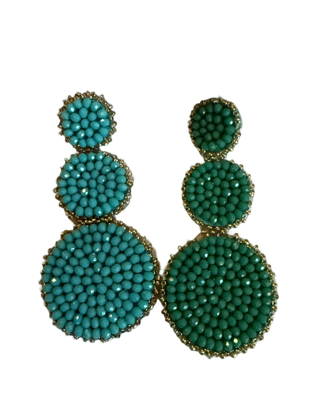 Turquoise and Teal Beaded Triple-Drop Statement Earrings